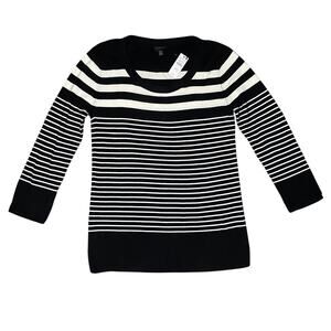 NWT -  Talbots Black and White Striped Classic Sweater - XS
